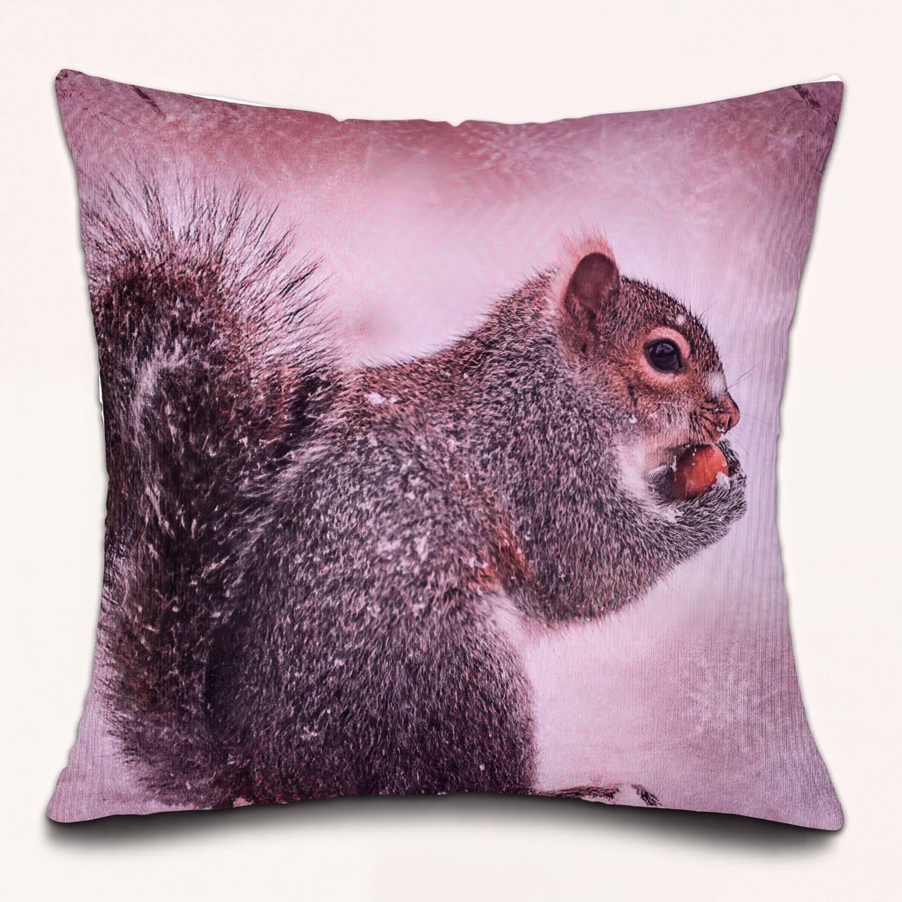 Set of 2 and 4 squirrel-printed throw pillow covers by WINTER 6-4, 18x18 inches, featuring charming woodland squirrel designs.