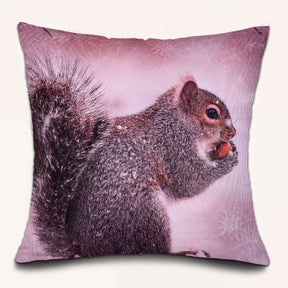 Set of 2 and 4 squirrel-printed throw pillow covers by WINTER 6-4, 18x18 inches, featuring charming woodland squirrel designs.