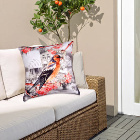 Set of four LD20180010170-4 birds printed design throw pillow covers showing colorful bird patterns on fabric