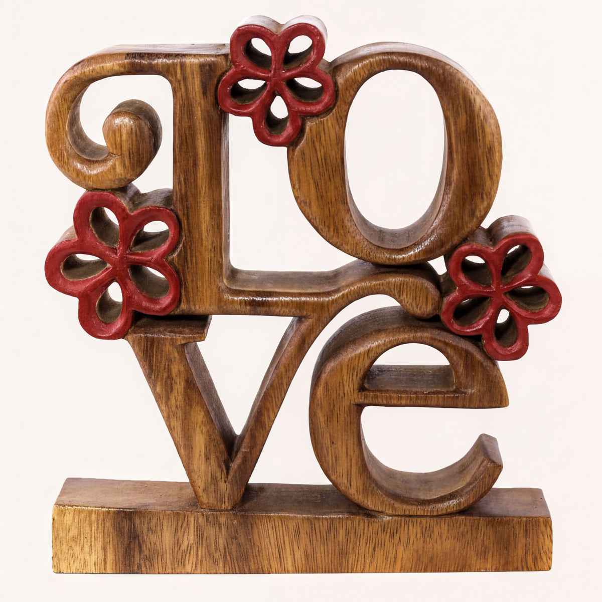 Hand-carved crimson heart wooden sculpture by LAY014, decorative handmade wooden decor for home art display.