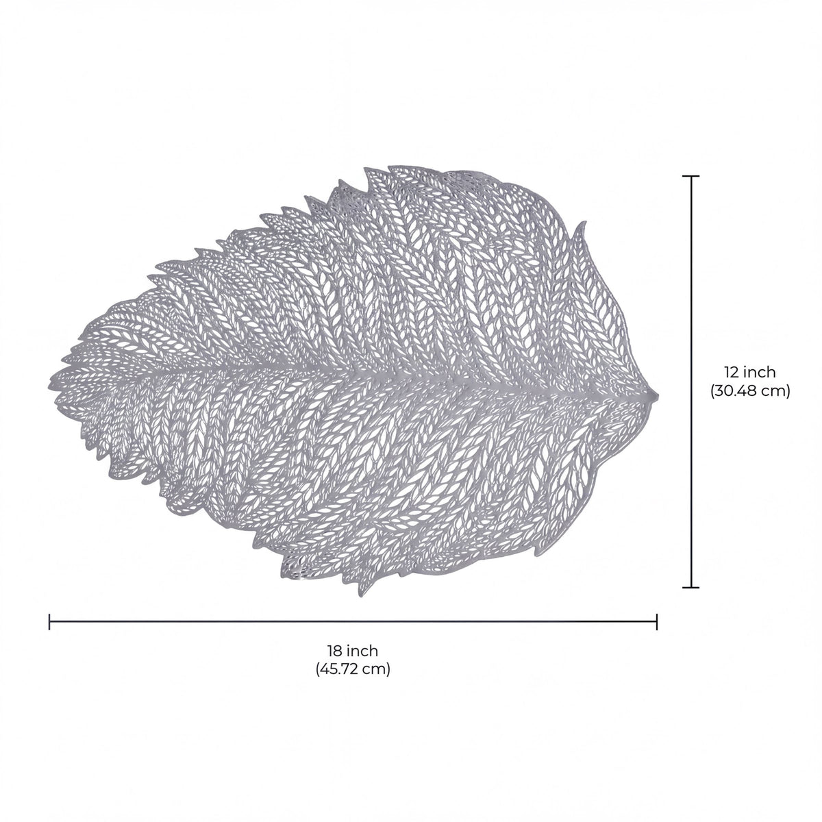 Set of six leaf-shaped vinyl placemats with cut-out design, ideal for table décor and protection.
