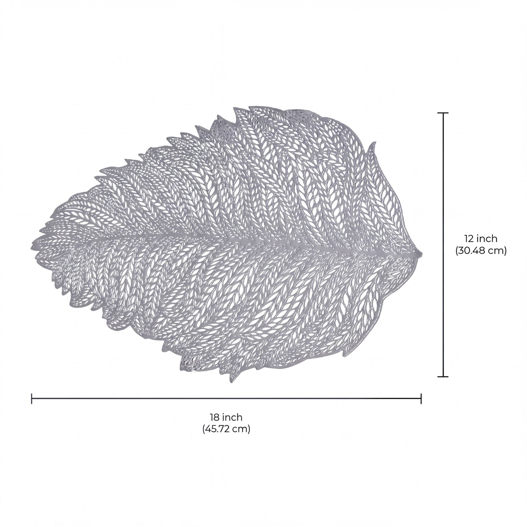 Set of six leaf-shaped vinyl placemats with cut-out design, ideal for table décor and protection.