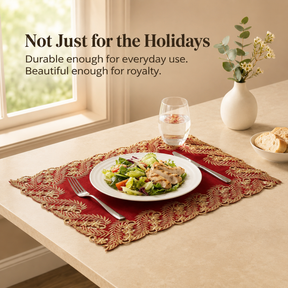 Wine Grace – Burgundy Gold Table Placemats, Anyce Collection Modern Dining Décor 12*18 inch