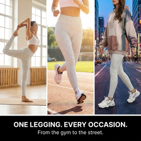 High Waist Leggings, Scrunch Booty, Textured Tummy Control - Grey & Maroon