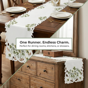 Ivory Table Runner - European Embroidery Rustic Linen Decor for Dining Tables