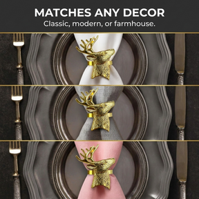 Festive Charm – Napkin Rings in Gold Reindeer Design, Artistic Decorative Dining Table Décor