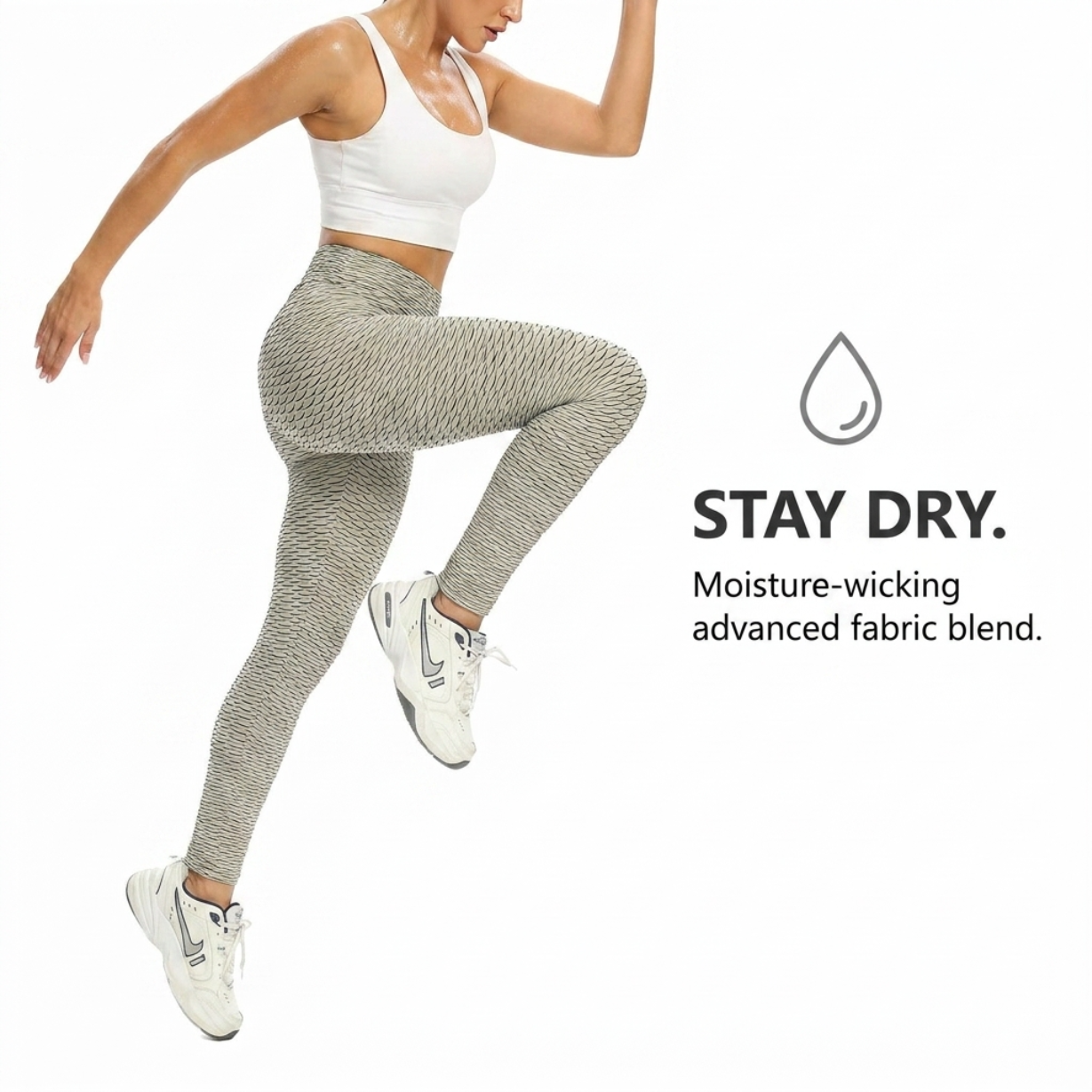 High Waist Leggings, Scrunch Booty, Textured Tummy Control - Grey & Maroon