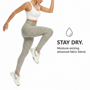 High Waist Leggings, Scrunch Booty, Textured Tummy Control - Grey & Maroon