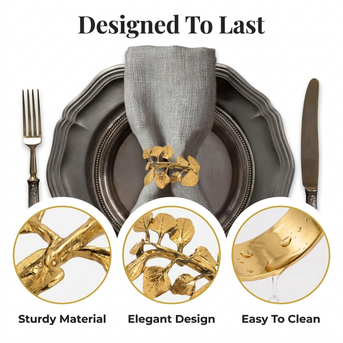 Golden Harmony gold leaf napkin rings by YGC-006, elegant decorative rings for dining table tableware decor