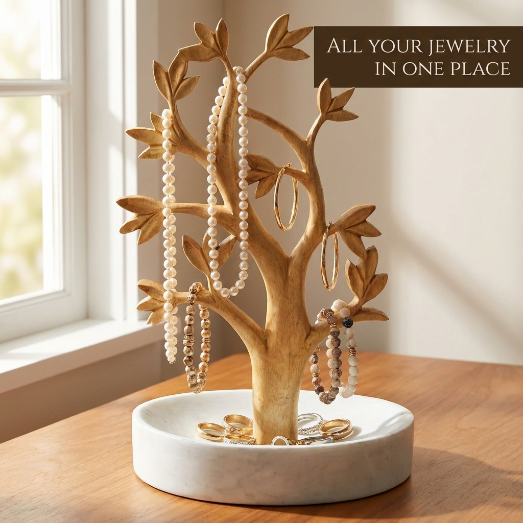 Wood Jewelry Tree – Solid Wood Organizer & Handcrafted Jewelry Hanging Stand