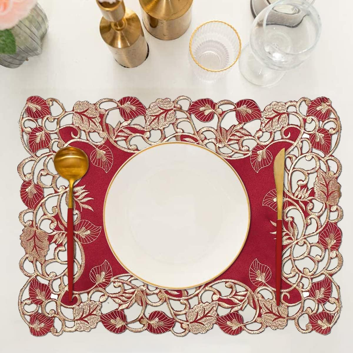 Burgundy Gold Placemats – Royal Garnet, 12x18 Inch
