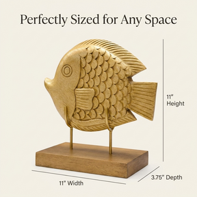 Handmade Wooden Sculpture – Hand Carved Fish Statue, Acacia Wood Decor Gift