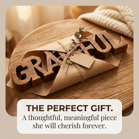 Wooden Word Sculpture – Handmade Acacia Wood Decor | Grateful Word Art Gift