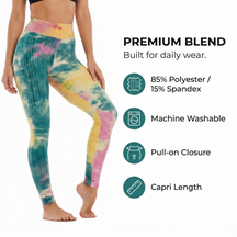 Yogazen Women's High-Waist Capri Leggings – Tummy-Control Yoga Pants (Camo & Brights)