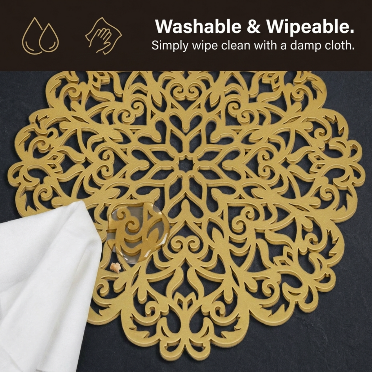 Gold Wooden Trivet | Hand Carved Placemats for Dining Table - Heat & Scratch Resistant