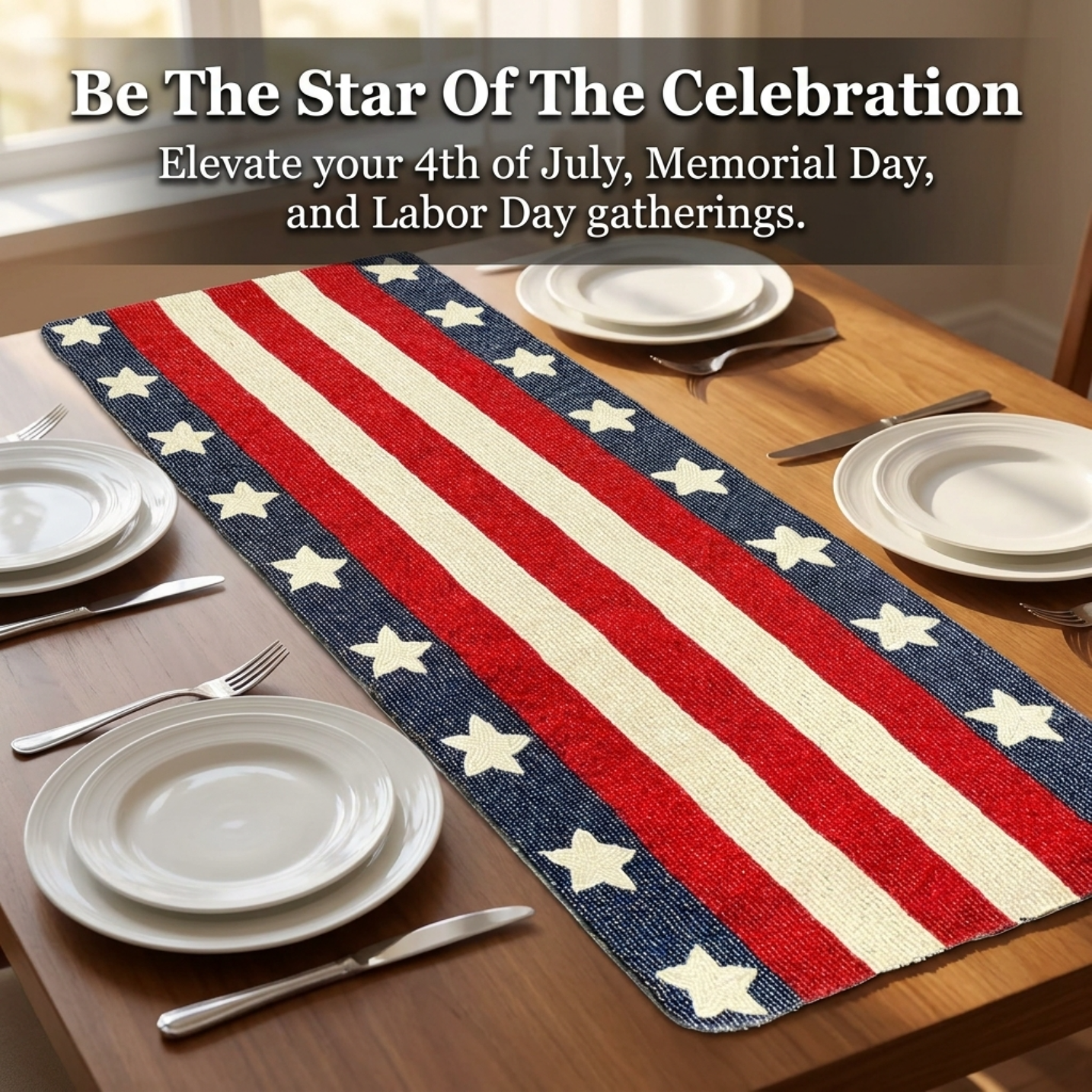 USA Flag Beaded Table Runner 13" x 54"