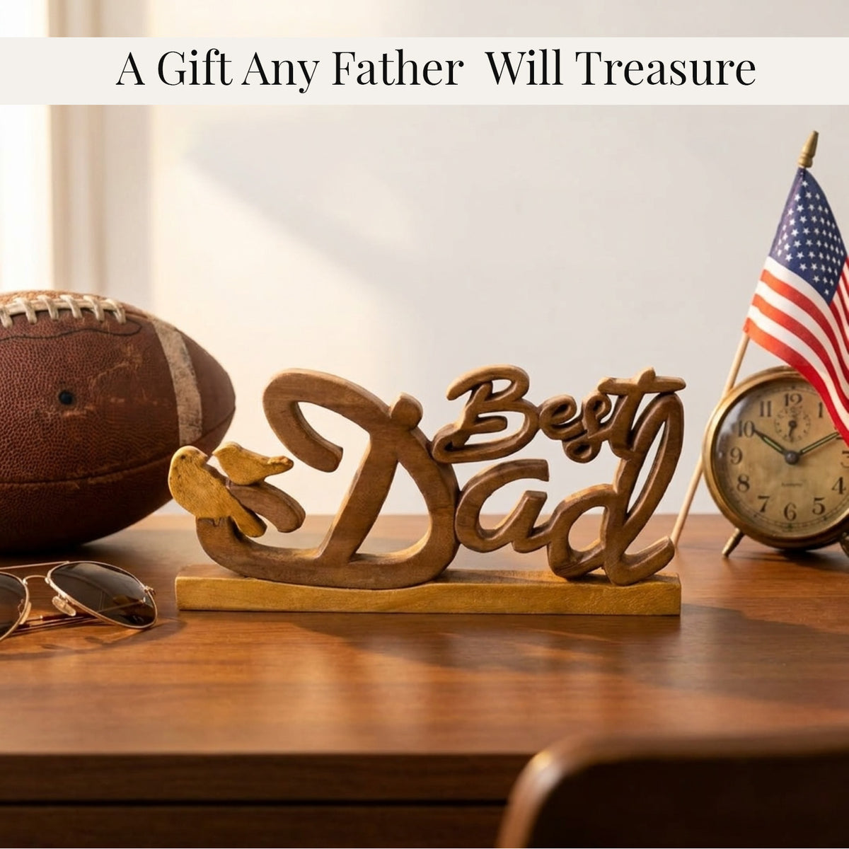 Ellynn Greatest Dad – Hand Carved Wooden Sculpture, Handmade Father’s Day Gift Art