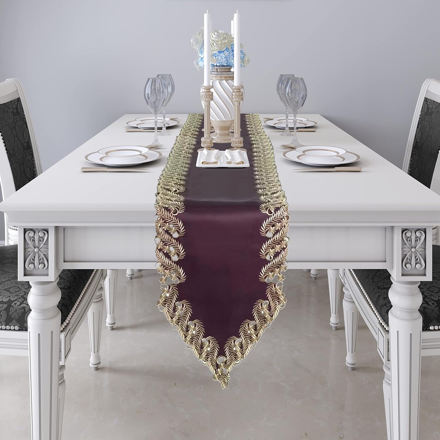 Violet Dream – Plum Gold Table Runner, Anyce Collection Artistic Home Table Décor 14*108 inch