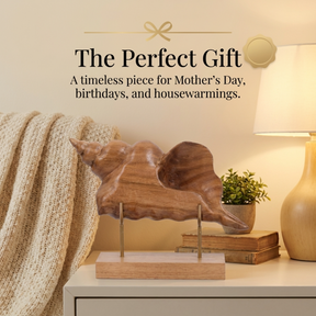 Wooden Shell Sculpture – Handmade Solid Acacia Wood Decor | Unique Coastal Gift