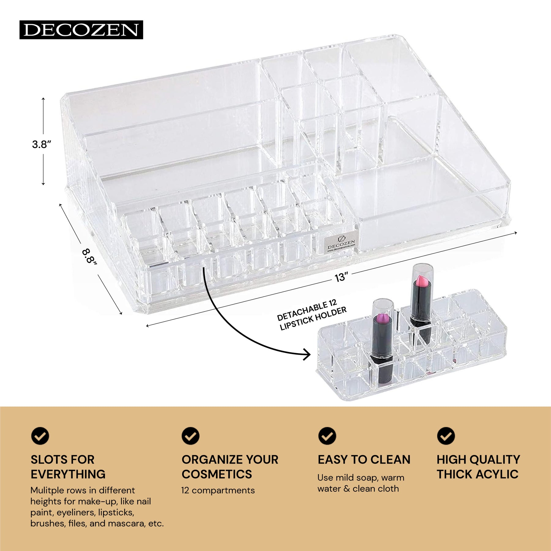 Clear F1047A makeup and jewelry organizer with 21 slots, perfect for storing cosmetics and accessories neatly.