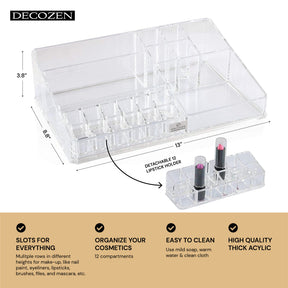 Clear F1047A makeup and jewelry organizer with 21 slots, perfect for storing cosmetics and accessories neatly.