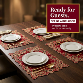 Crimson Glow – Burgundy Gold Table Placemats, Granada Collection Elegant Dining Décor 12*18 inch