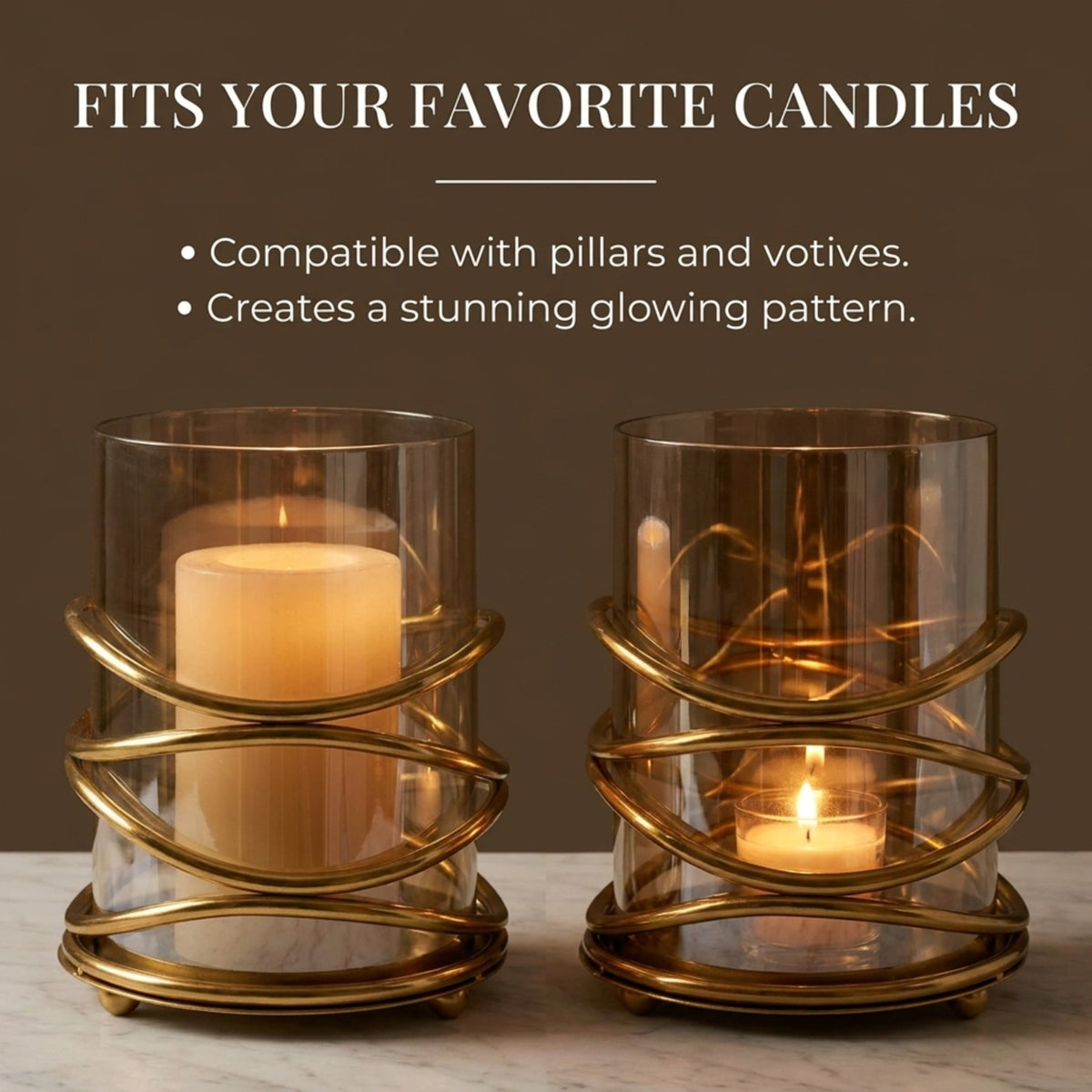 Swirl Candle Holder - Medium Bronze Decorative Holder with Glass for Pillar & Votive