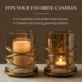 Swirl Candle Holder - Medium Bronze Decorative Holder with Glass for Pillar & Votive
