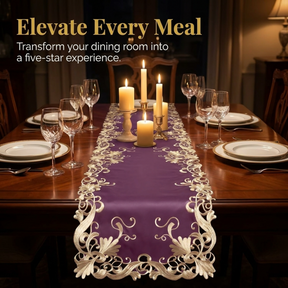 Purple Table Runner – Embroidered Floral Pattern, 14x108 Inch Elegant Linen
