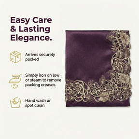 Plum Gold Table Runner – Rustic Embroidered Linen Decor for Dining Table 14x108 Inch