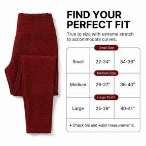 High Waist Leggings, Scrunch Booty, Textured Tummy Control - Grey & Maroon