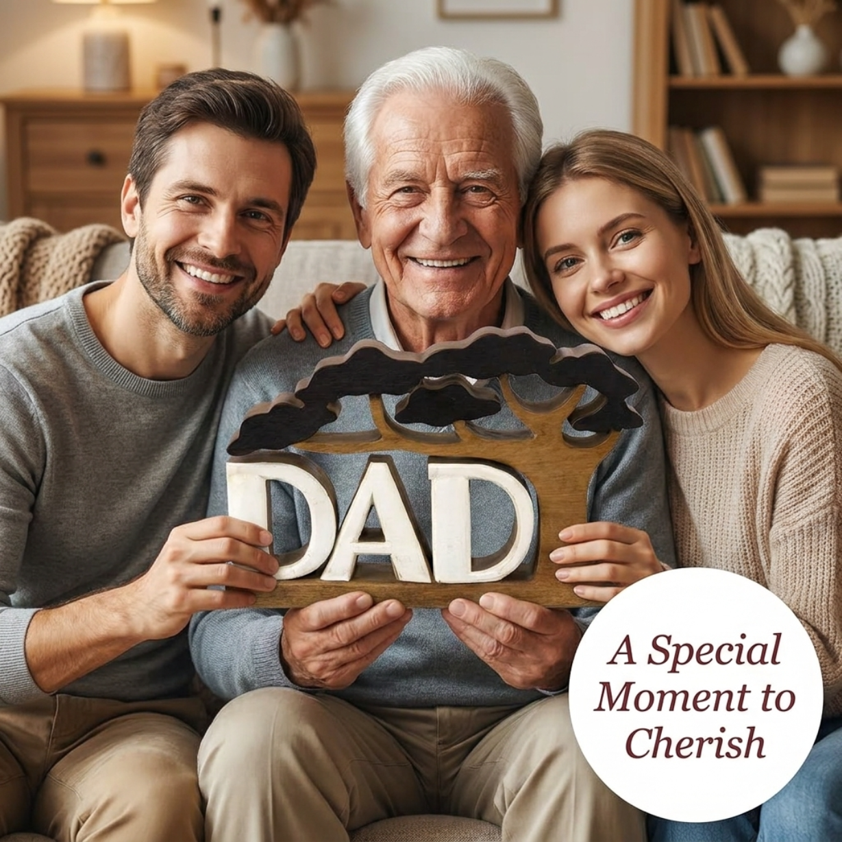 Proud Dad – Hand Carved Wooden Sculpture, Artistic Father’s Day Home Decor