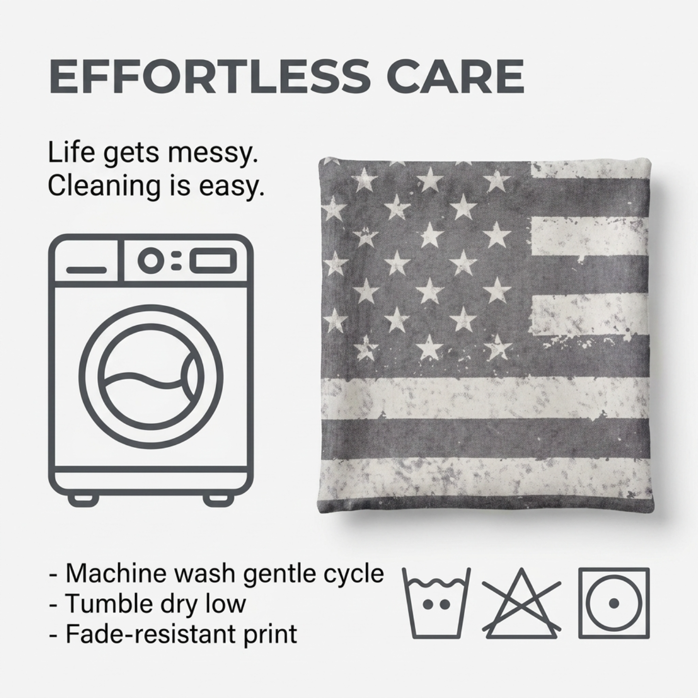 Patriotic Design Printed Throw Pillow Cover - 18 x 18 Inches