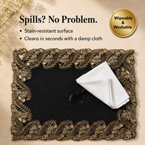Ebony Bloom – Black Gold Table Placemats, Anyce Collection Elegant Decorative Dining Décor 12*18 inch