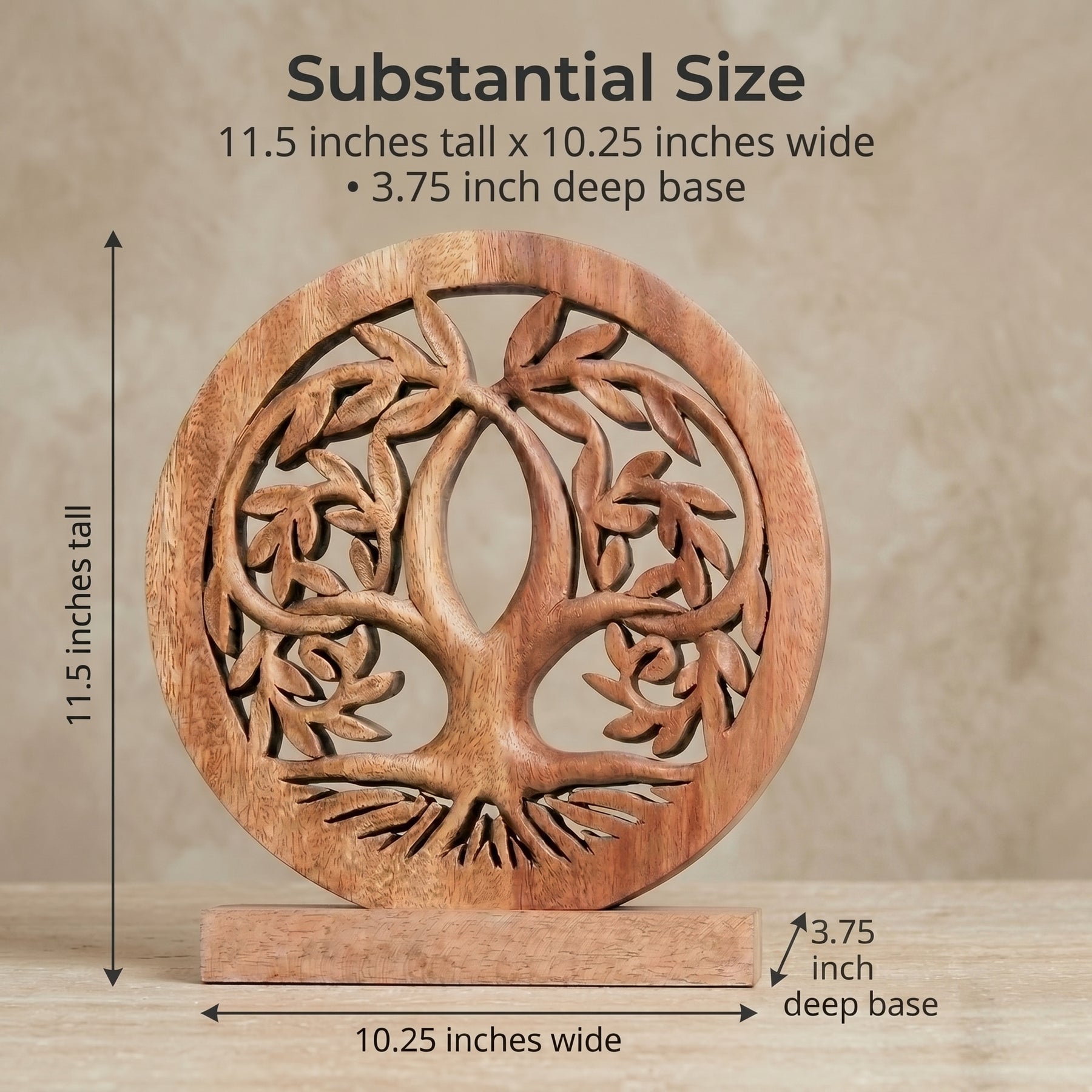 Tree of Life Sculpture – Medium Handcrafted Wooden Art | Acacia Wood Decor