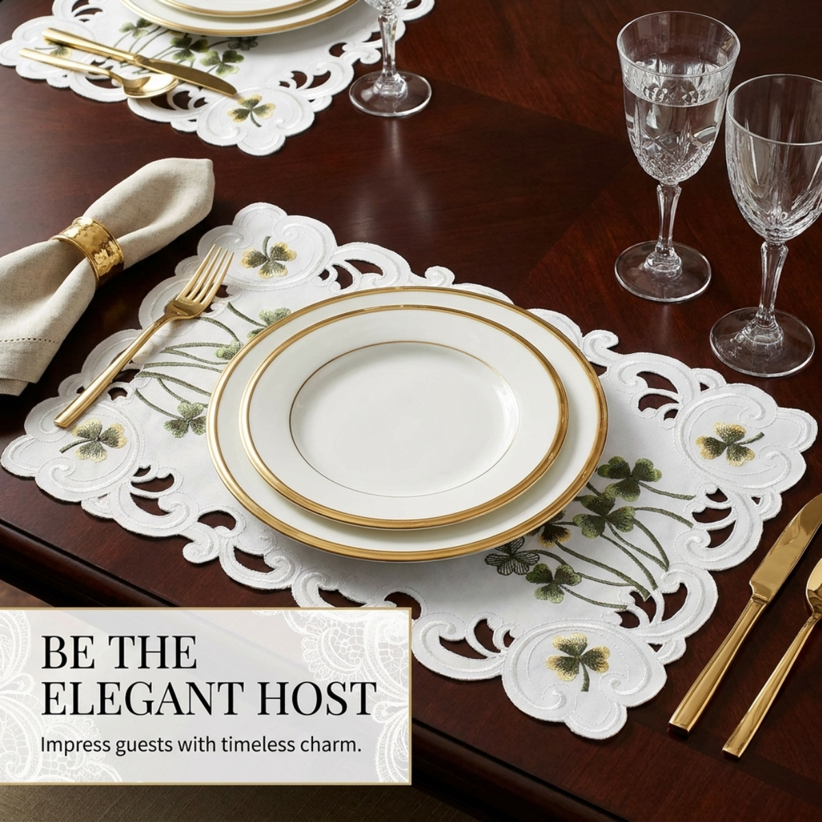 European Embroidered Placemats – Rustic Linen Placemat Set for Dining Table Protection