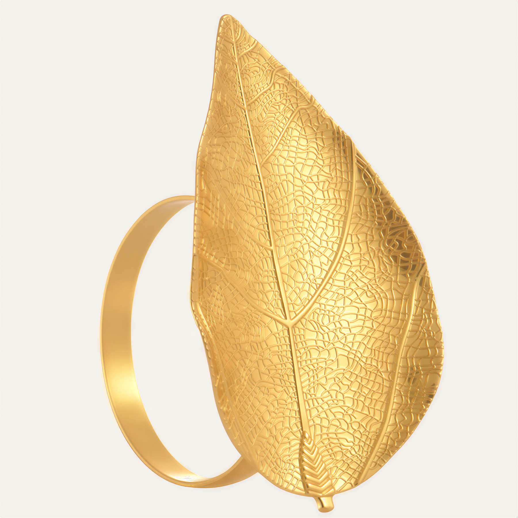 Set of four ZWZ Leaf Harmony gold leaf napkin rings, decorative dining table accents with artistic leaf design.