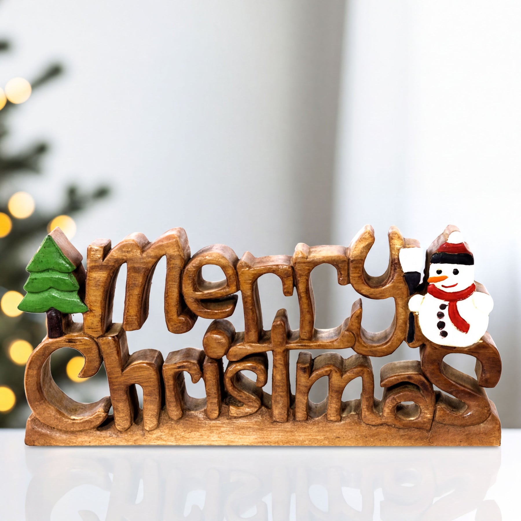 Handmade wooden Yuletide Charm sculpture, festive Christmas home decor piece by LAY006, showcasing detailed craftsmanship.