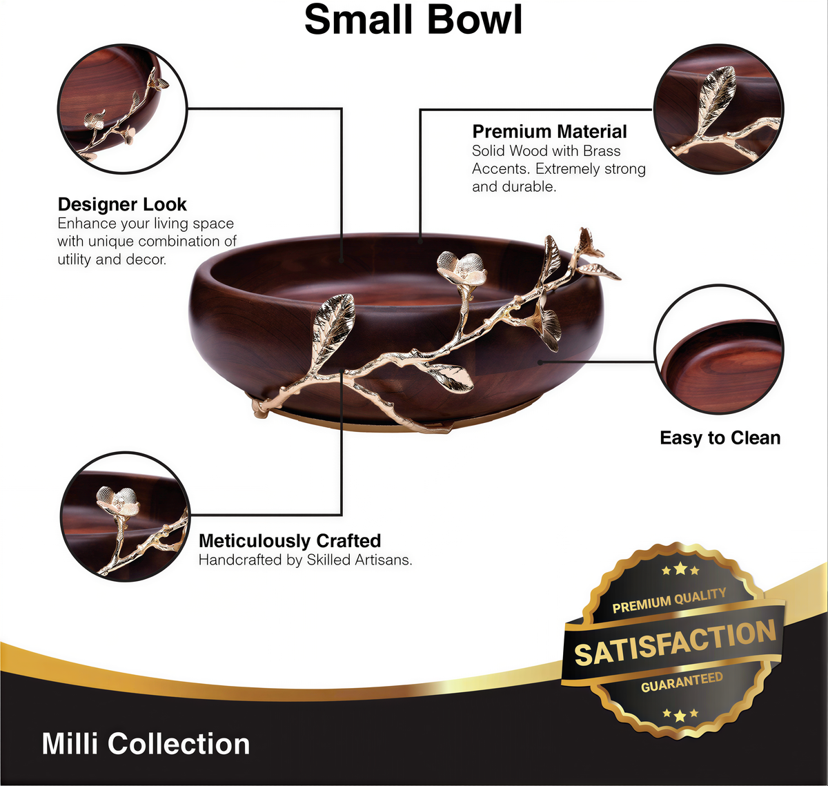 Acacia wood small round bowl, showcasing rich grain patterns, perfect for kitchen décor and serving snacks or salads.
