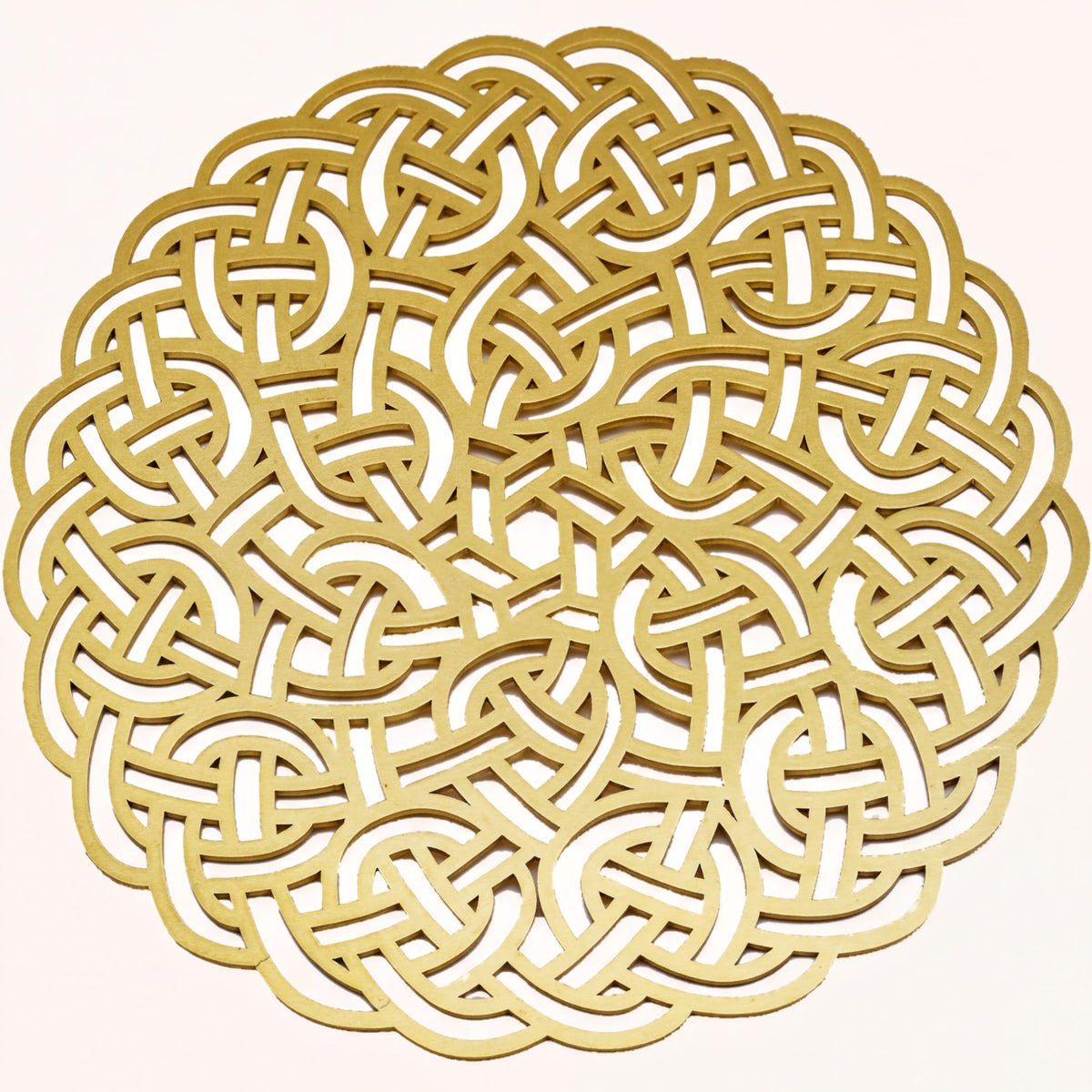 Set of two gold wooden placemats with a natural wood finish, perfect for protecting dining tables during meals.