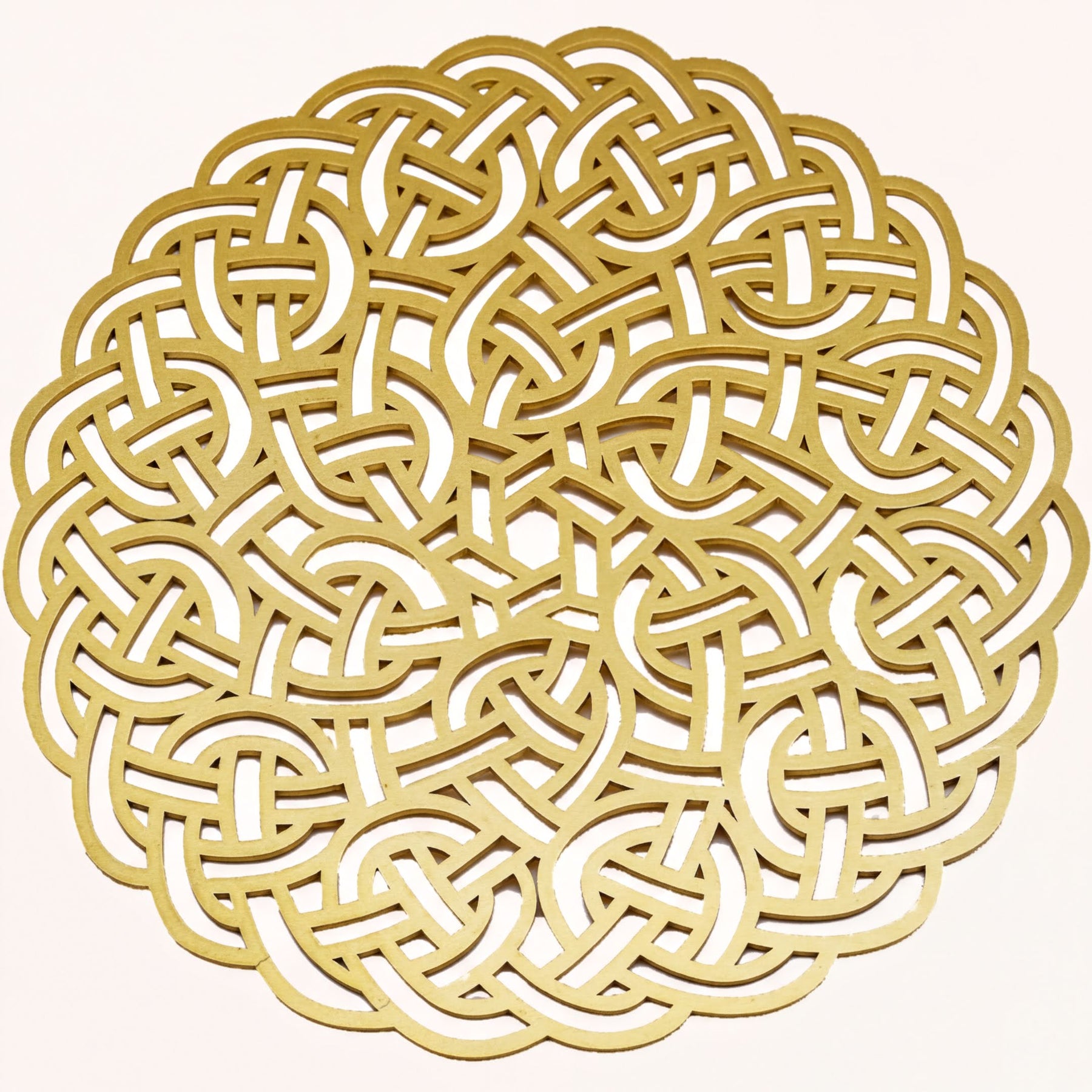 Set of two gold wooden placemats with a natural wood finish, perfect for protecting dining tables during meals.
