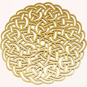 Set of two gold wooden placemats with a natural wood finish, perfect for protecting dining tables during meals.