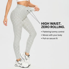 Yogazen Women's High-Waist Textured Scrunch Leggings – Gray
