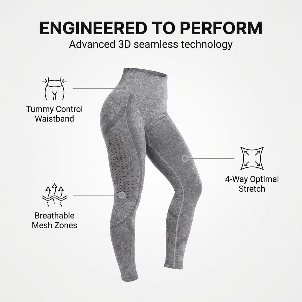 Yogazen Women's High-Waist Seamless Leggings – Light Gray