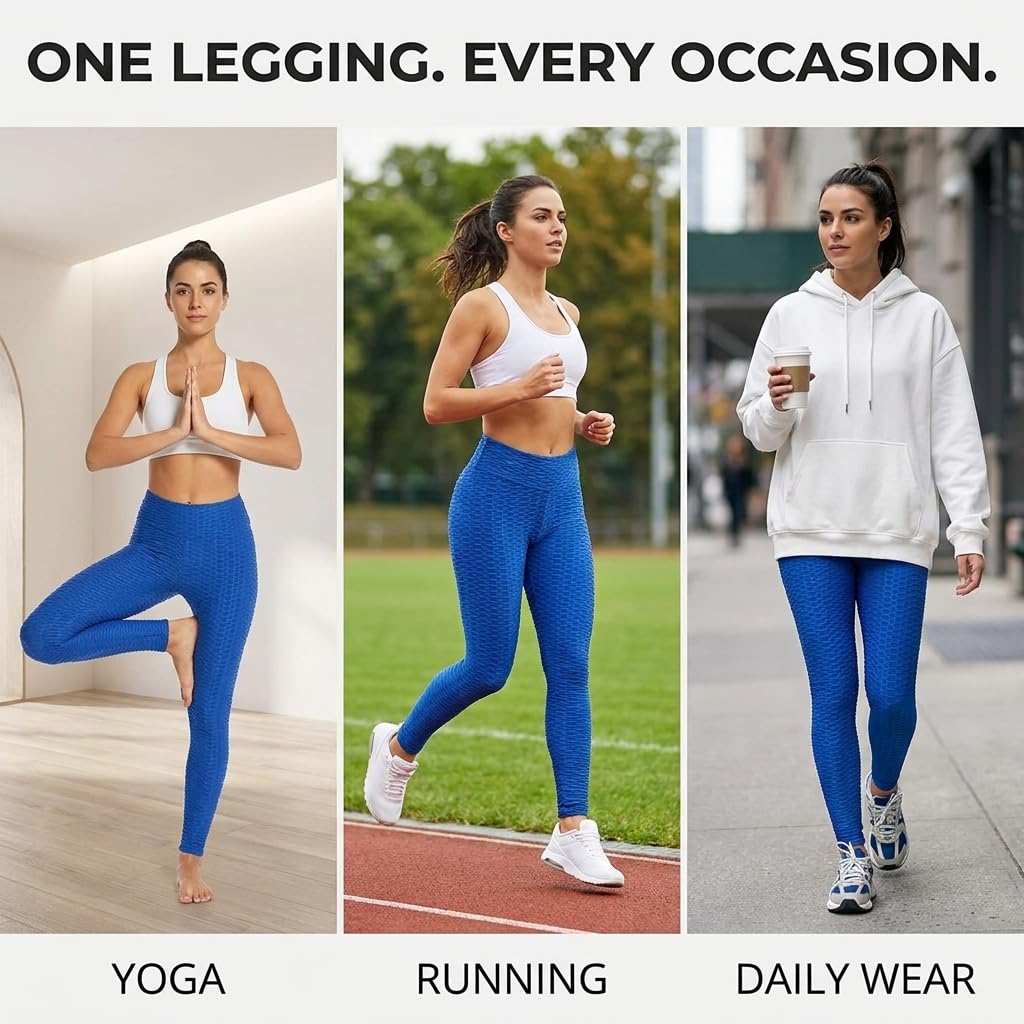 Yogazen Women's High-Waist Scrunch Booty Leggings – Blue