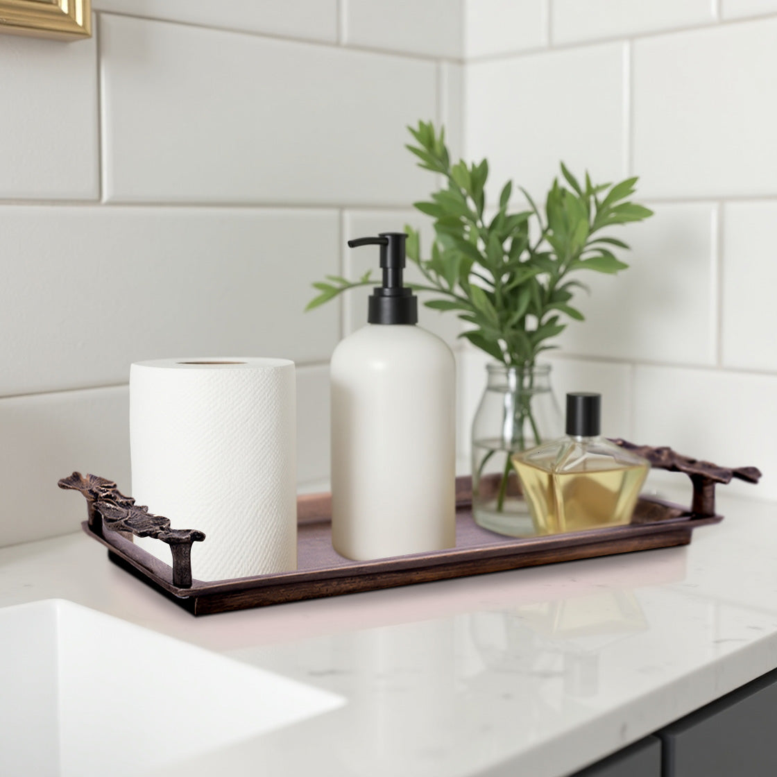 Gingko Grace – Modern Decorative Counter Accent Handmade Bathroom Vanity Tray - Decozen