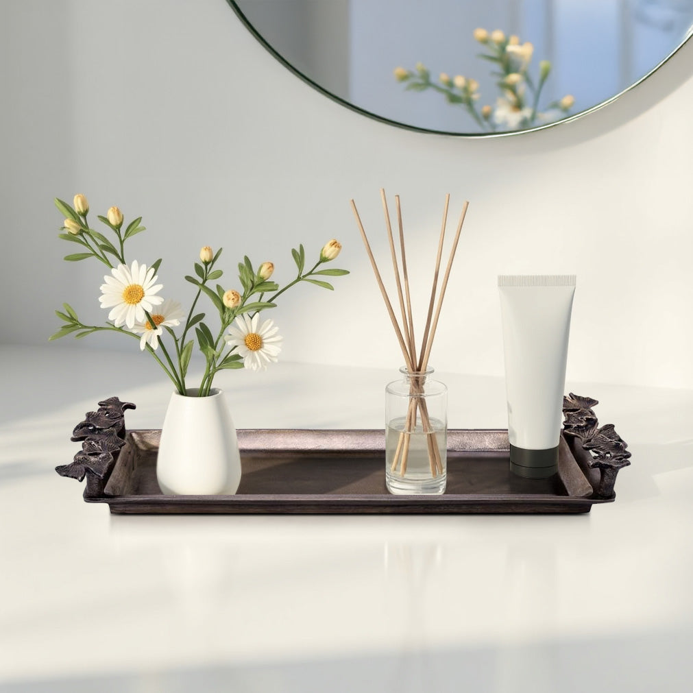 Gingko Grace – Modern Decorative Counter Accent Handmade Bathroom Vanity Tray - Decozen