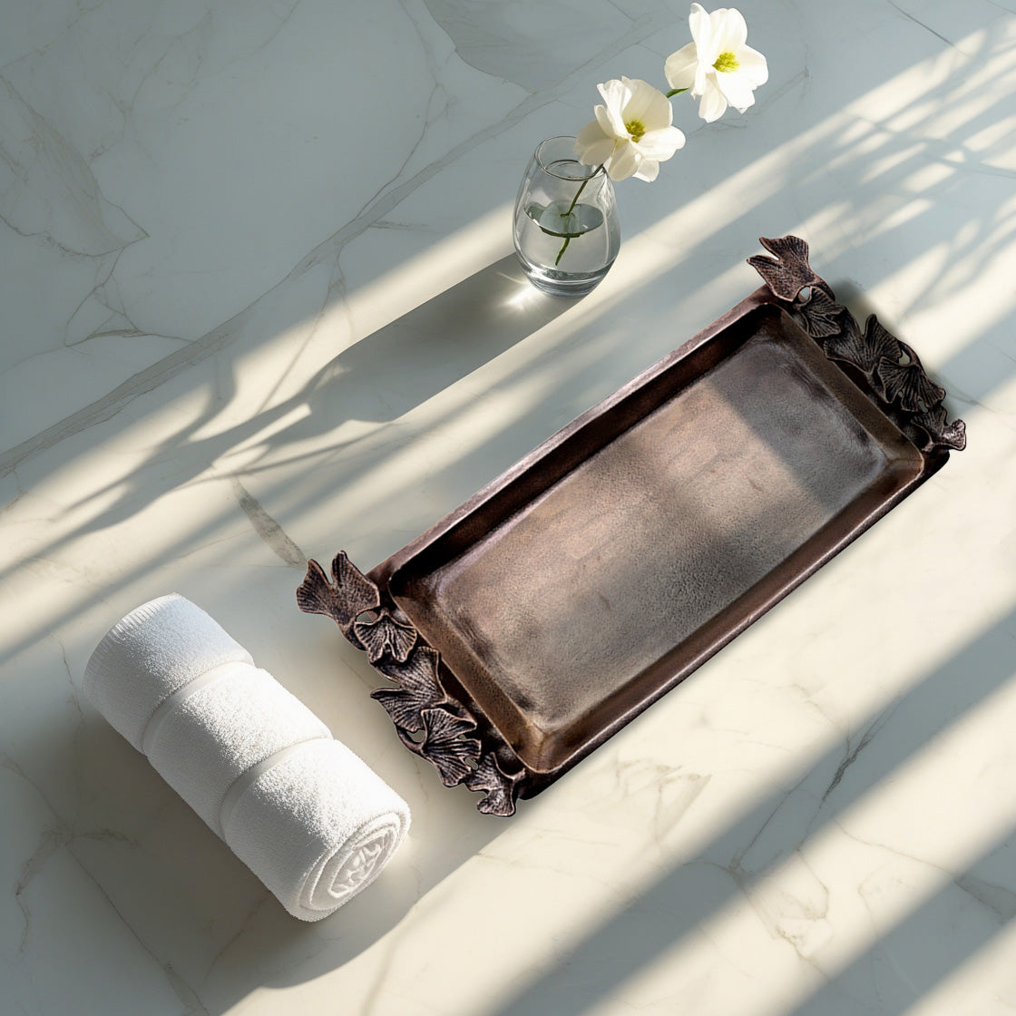 Gingko Grace – Modern Decorative Counter Accent Handmade Bathroom Vanity Tray - Decozen