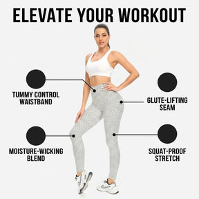 Yogazen Women's High-Waist Textured Scrunch Leggings – Gray