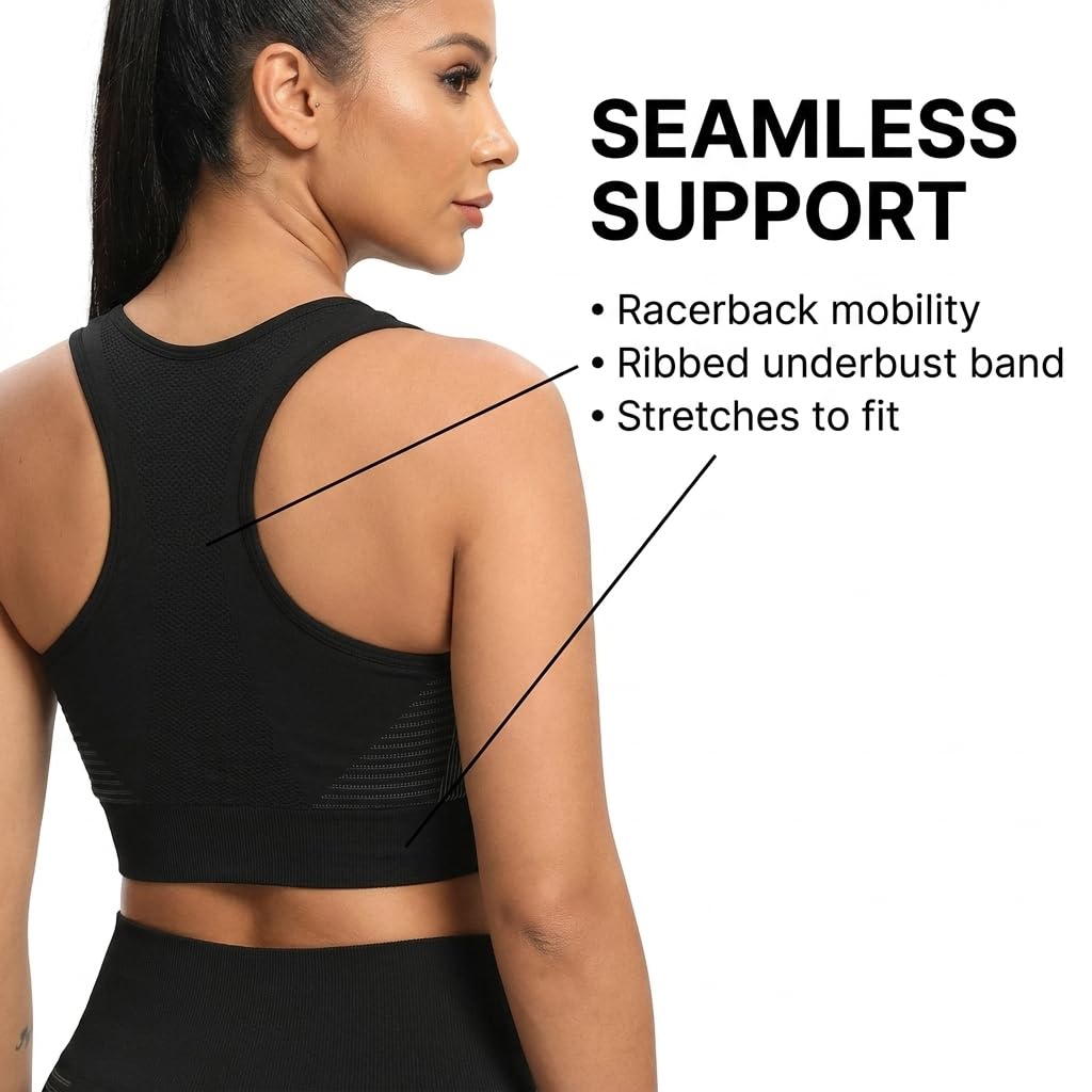 Yogazen Women's Seamless Crop Tank 2-Piece Workout Set – Black